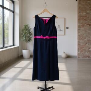 Donna Morgan Evening Cocktail Midi Dress Black Pink Satin Bow Front Womens 14